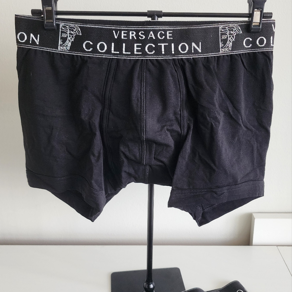 Versace Black Boxer Briefs with Logo Waistband One Pair